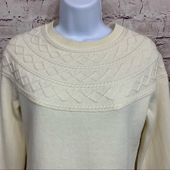 Talbots Cream Cotton Blend Long Sleeve Knit Sweater - Picture 3 of 11